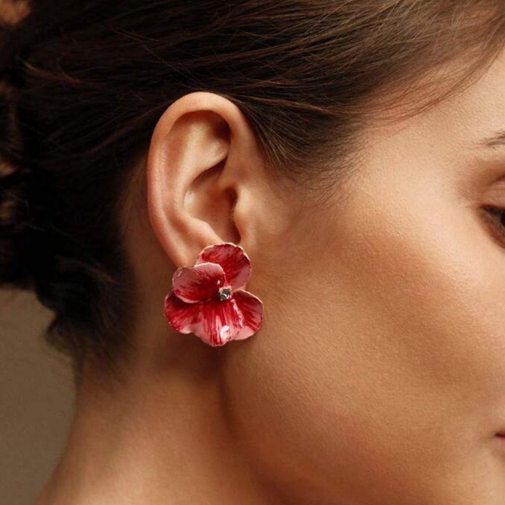 Anthropologie Red Floral Earrings